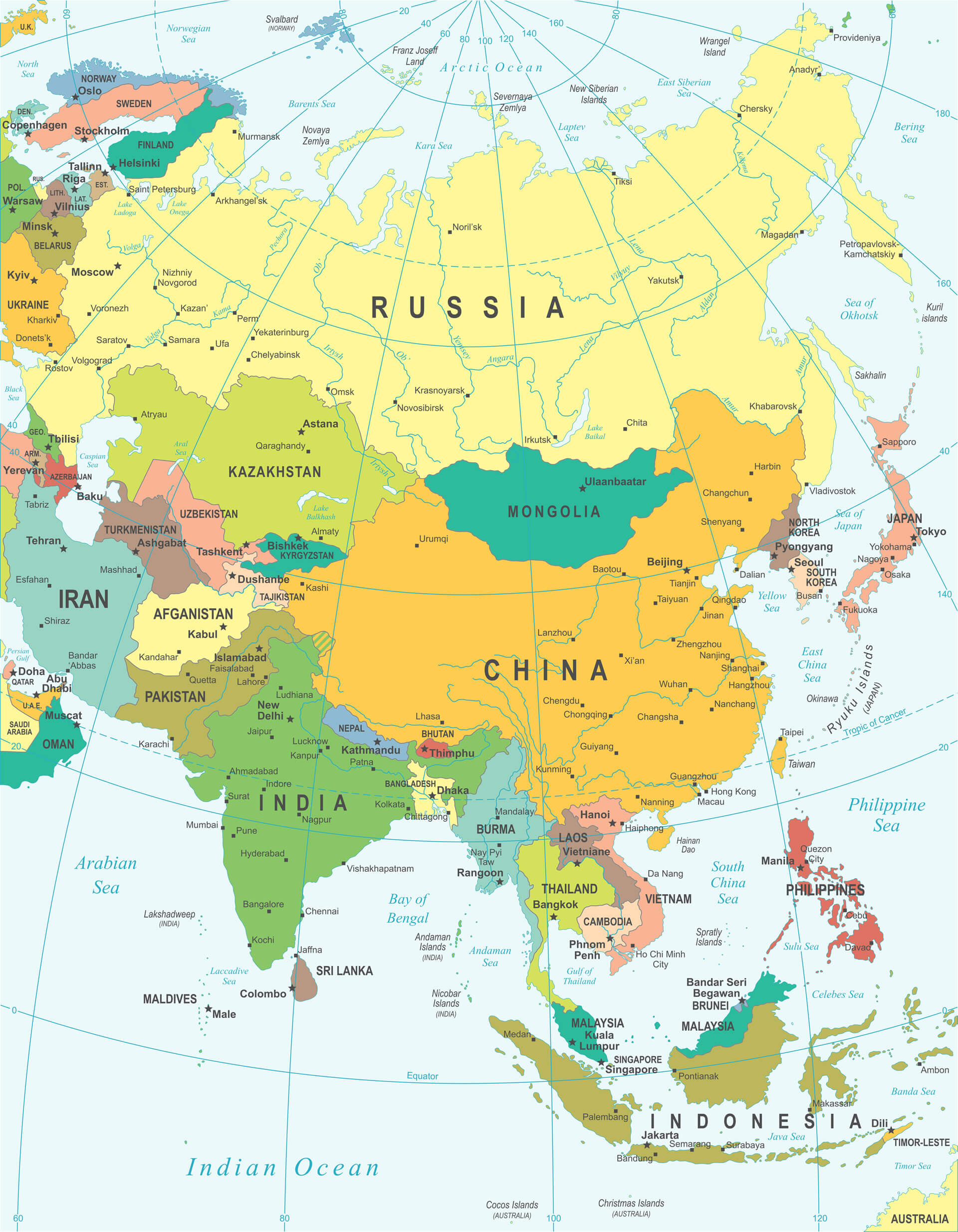 Asia Map Highly Detailed Vector Illustration